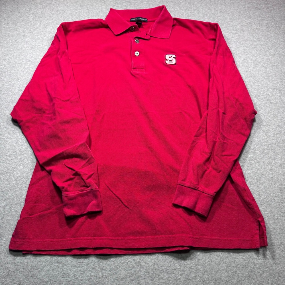 Port Authority NC State Wolfpack Mens Large Red Long Sleeve Polo Shirt Cotton
